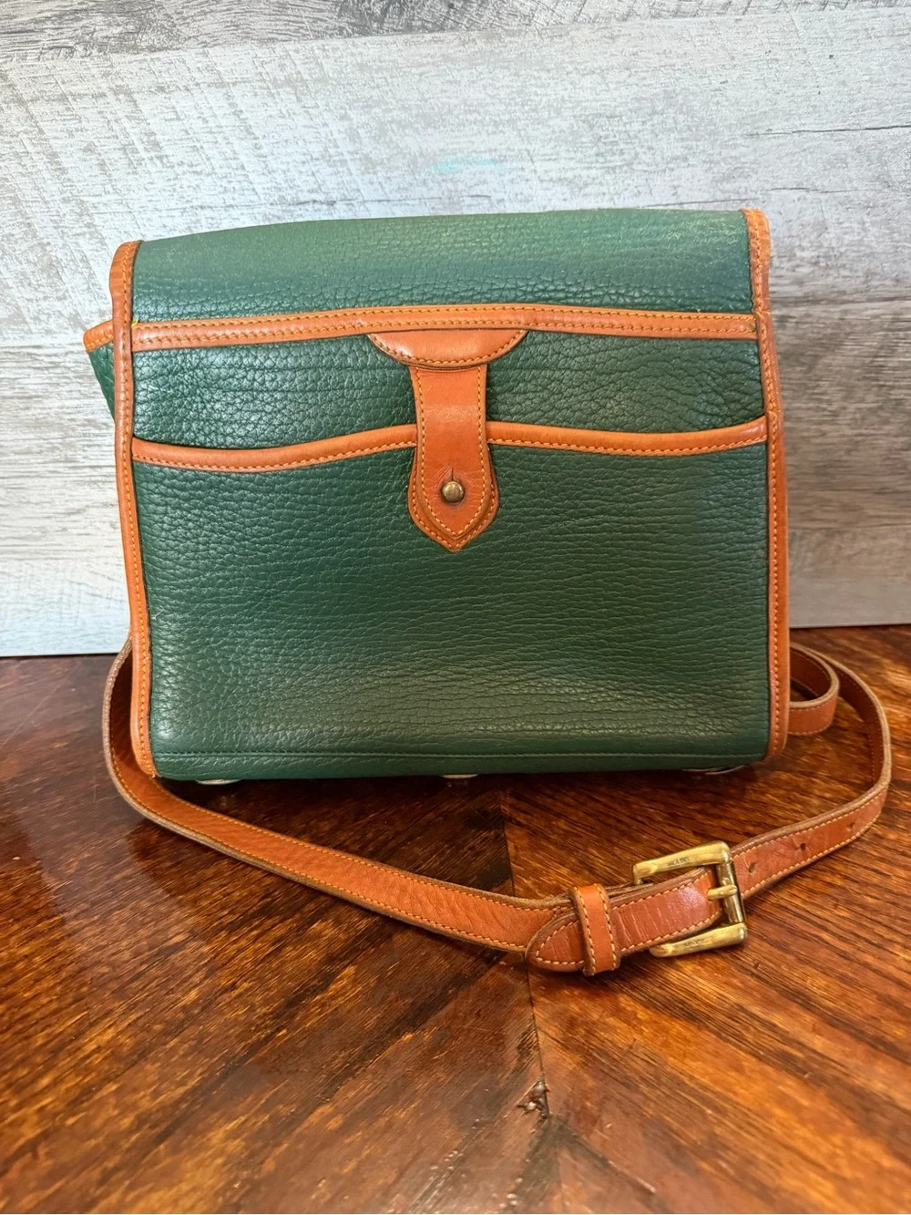 Vintage Dooney & Bourke Green All Weather Leather Essex Crossbody Purse